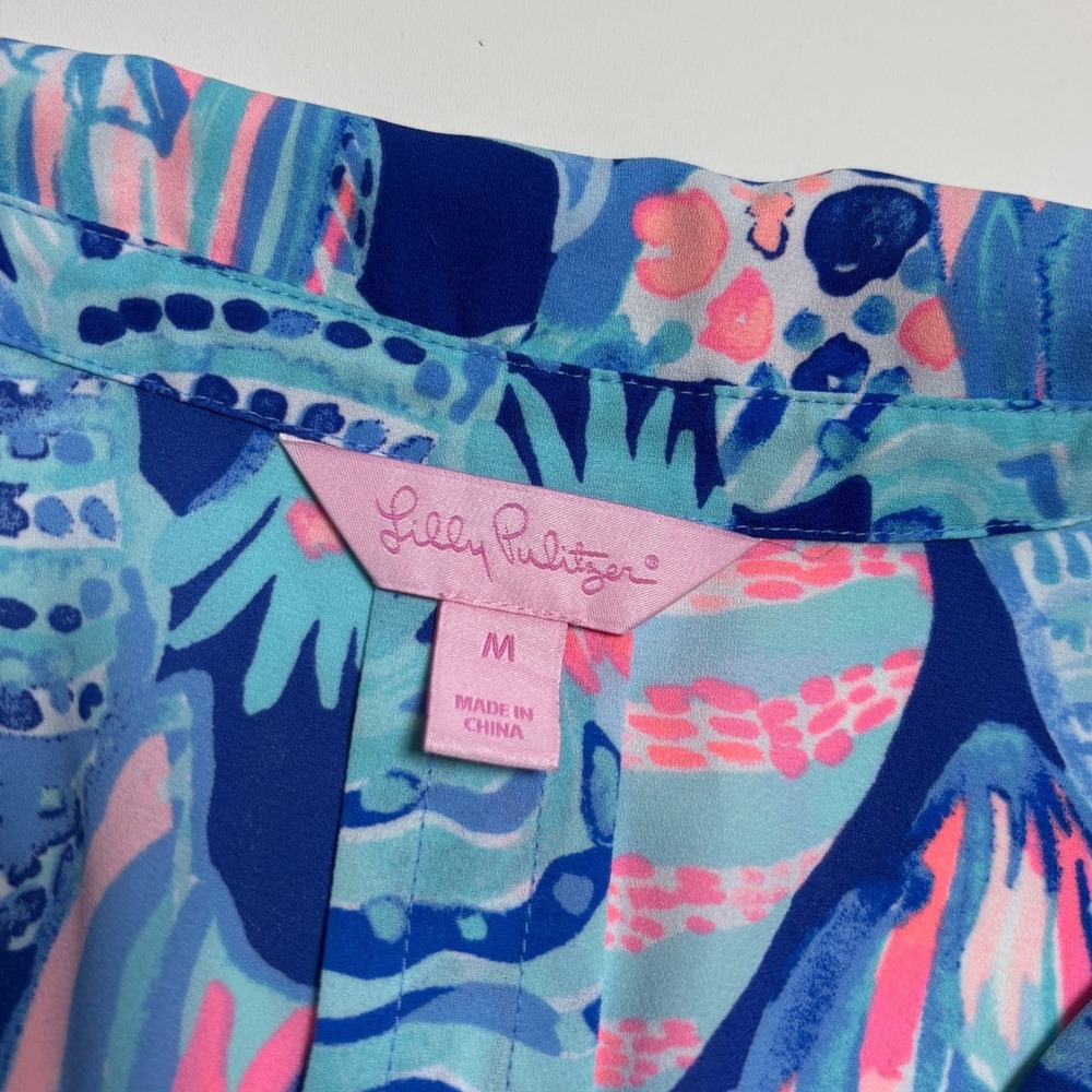 Lilly Pulitzer Everglades Woman's M Tunic Top Twilight Blue Scale Up Long Sleeve - Picture 6 of 8